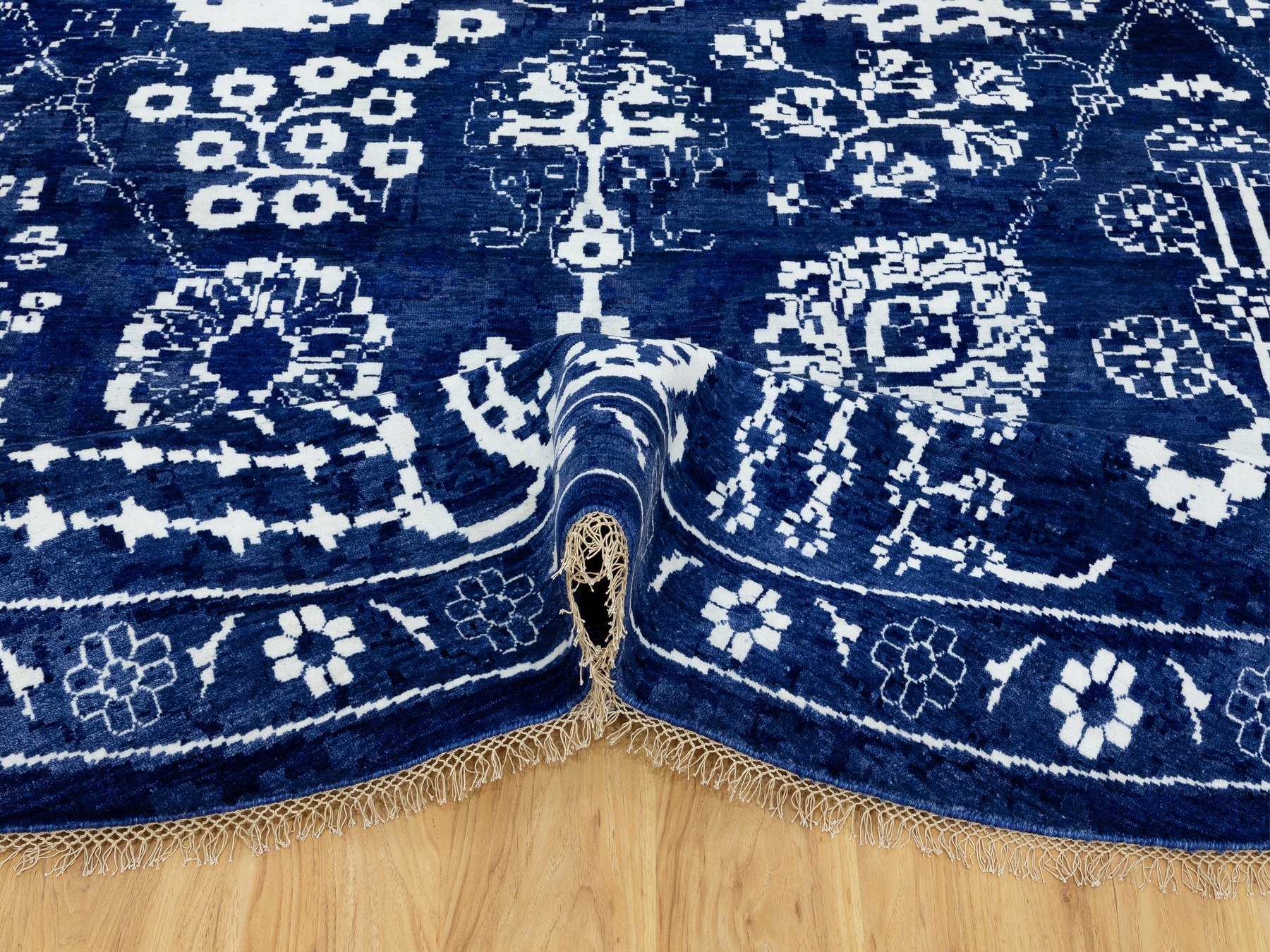 14'x14' Blue Tone On Tone Tabriz Wool and Silk Hand Knotted Round